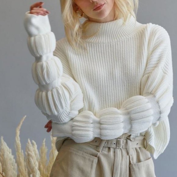 The Wild Clover Sweaters - COZY NIGHTS MOCKNECK BUBBLE SLEEVE SWEATER
